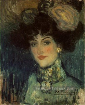 Femme au chapeau un panaches 1901 cubiste Pablo Picasso Peinture à l'huile